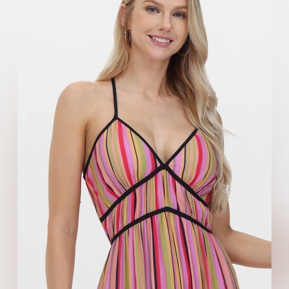 NWT FRYE Multi Stripe Combo Vibrant Crisscross Maxi Dress XS - Picture 4 of 8